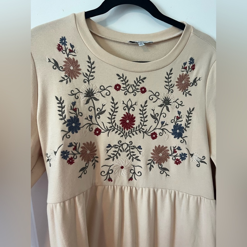 Polagram Cotton Blend Embroidered Sweater Long Sleeve Tiered Dress - Picture 2 of 4